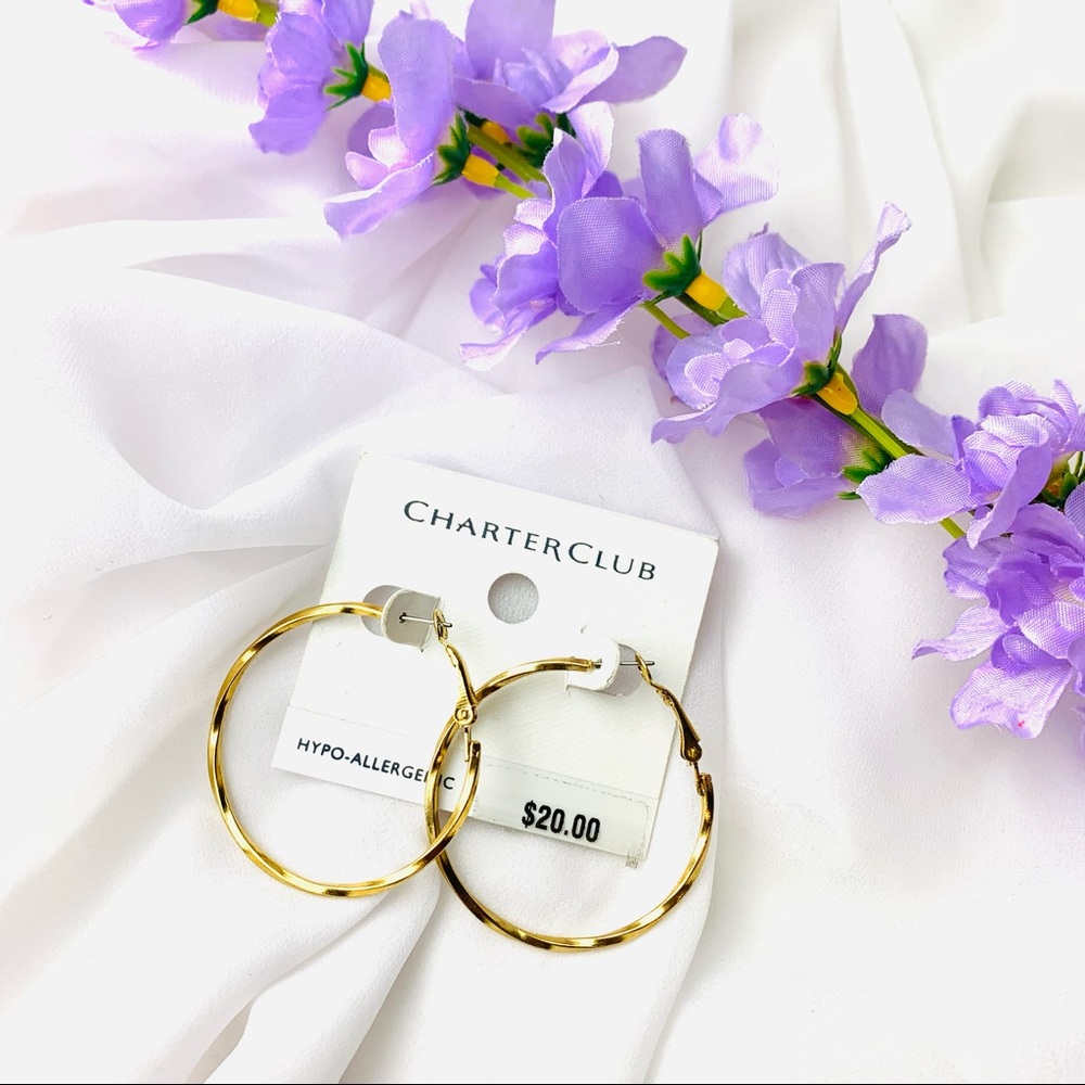 🌹CHARTER CLUB hypo allergenic gold plated round hoop earring Jewellery